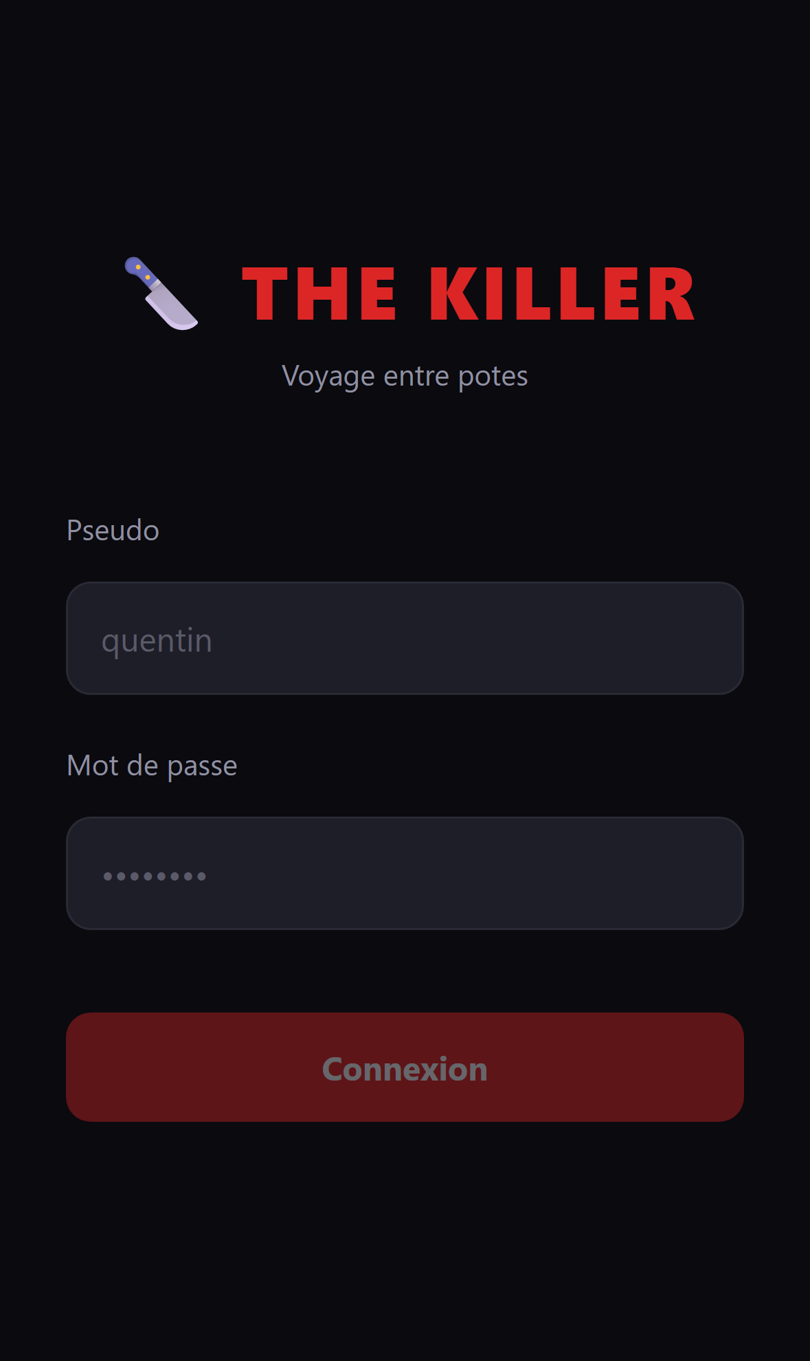 The Killer — login screen